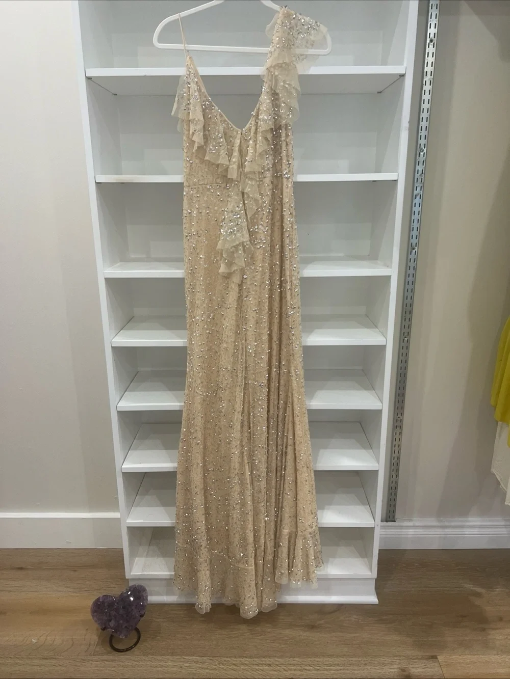 Mac Duggal Champagne Sequin Ruffle Slip